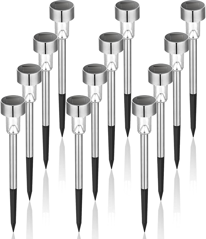 GIGALUMI Solar Lights Outdoor Waterproof, 12 Pack, Stainless